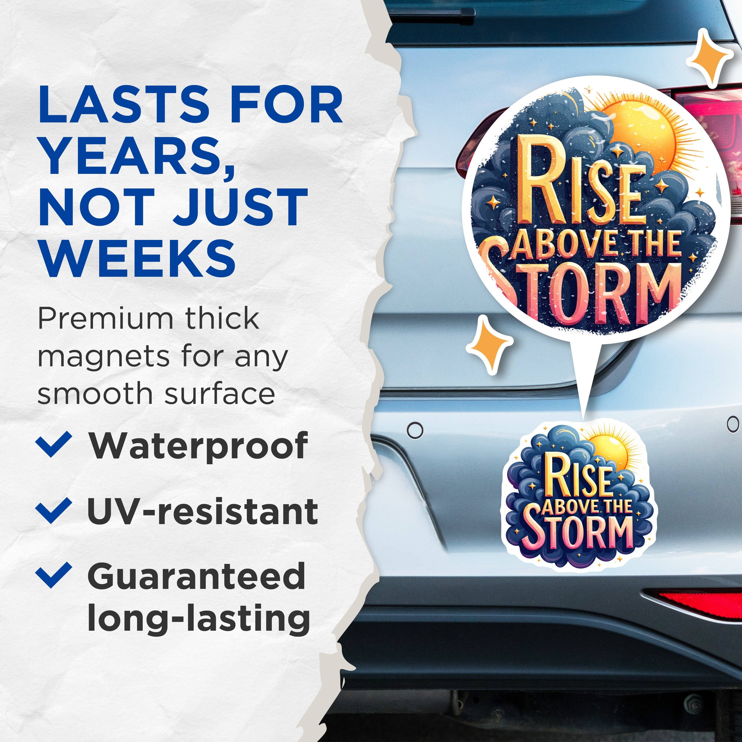 (2 Pack) Rise Above The Storm Magnets - Motivational Quote Art - Inspirational Mental Health Decor - Hopeful Affirmation - 5 Inches On Longest Side - Thick Durable Magnet - Made in USA - MAG36314