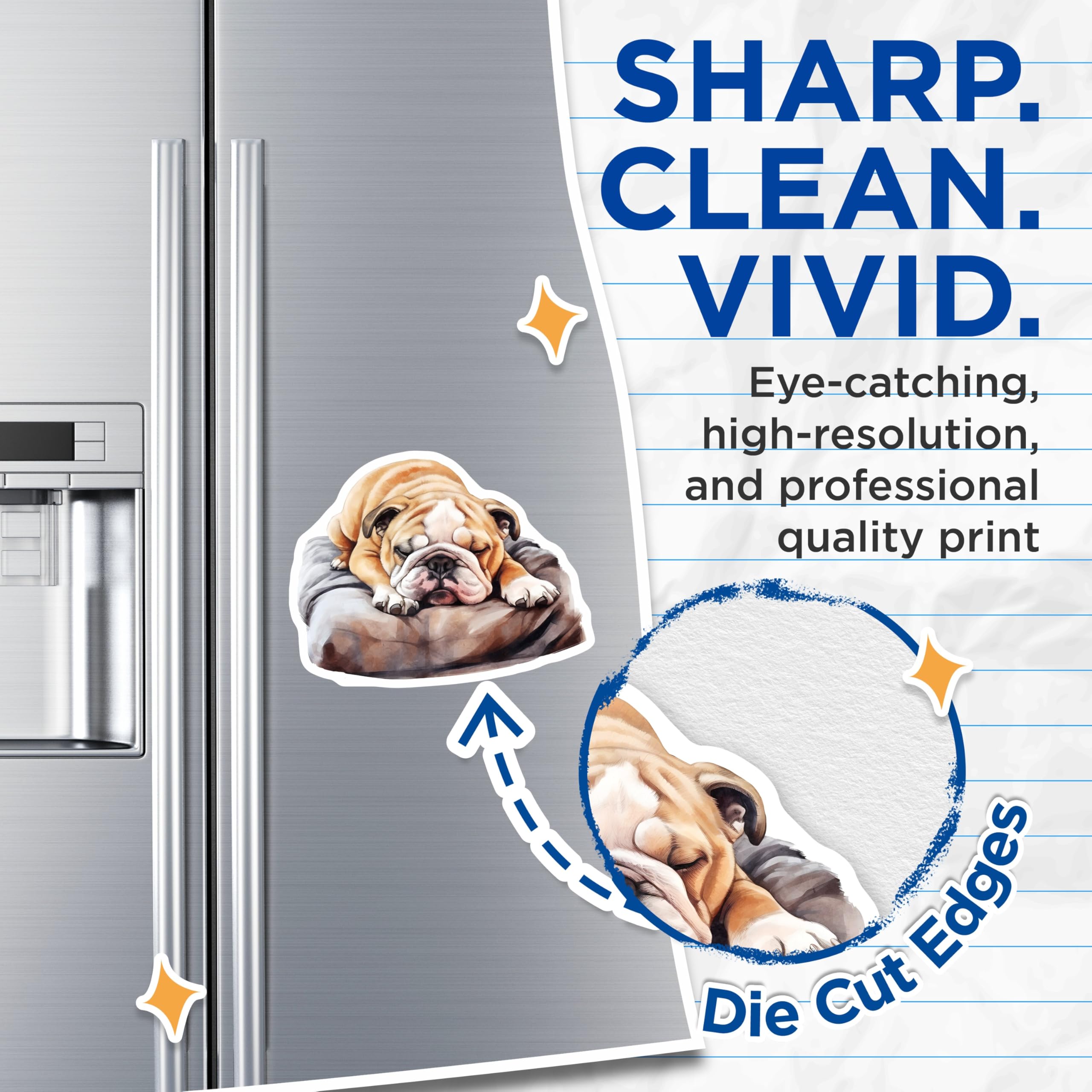 (2 Pack) Sleeping Bulldog Magnets - Cute Dog Art - Fridge Locker Decor - 5" On Longest Side - Premium Magnet - for Cars, Refrigerators, Toolboxes, Lockers - Made in USA - MAG16630