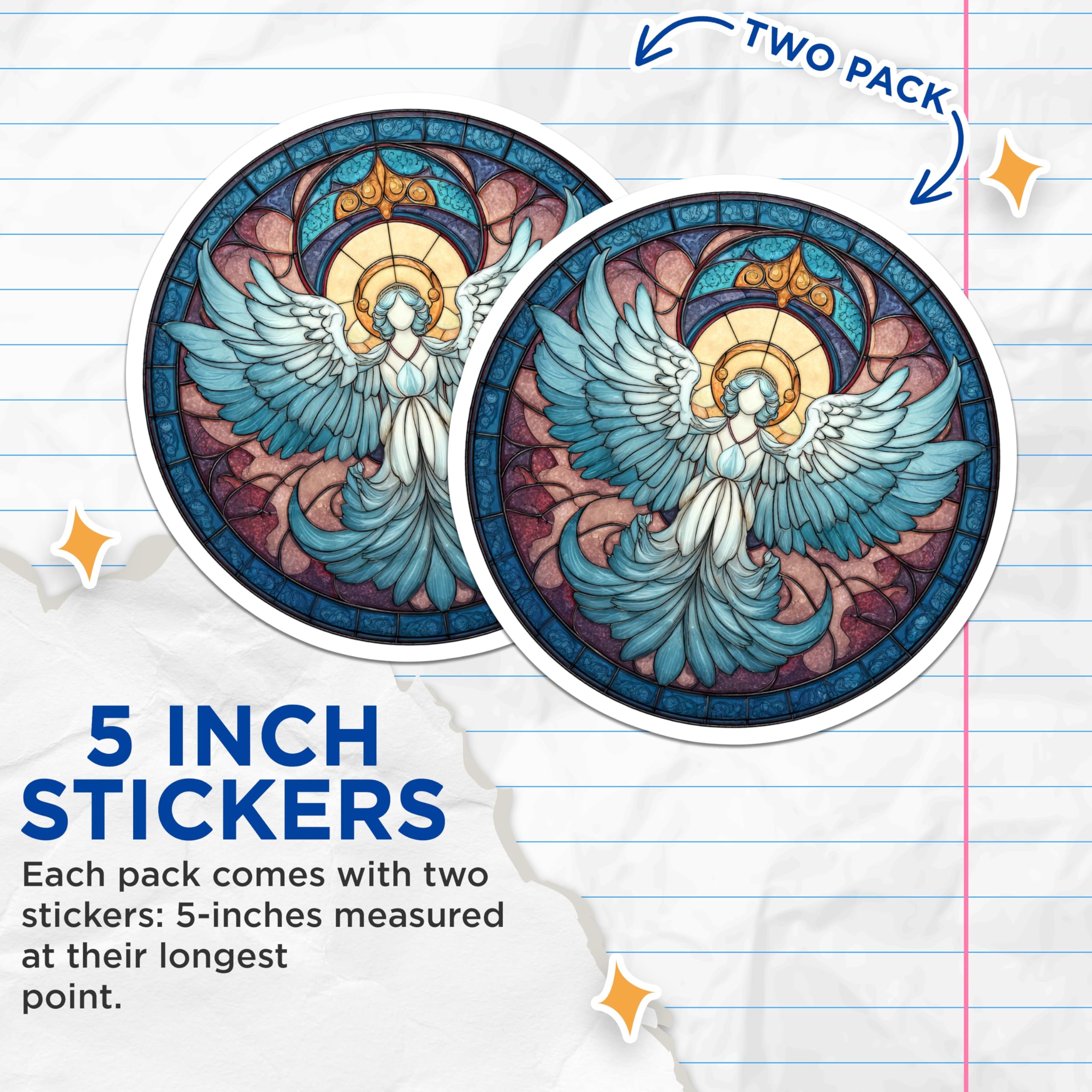(2 Pack) Angel Stickers - Stained Glass Stickers - Celestial Art Stickers - 5" On Longest Side - Sticks to Smooth Flat Surfaces - Made in USA - BMCS14859