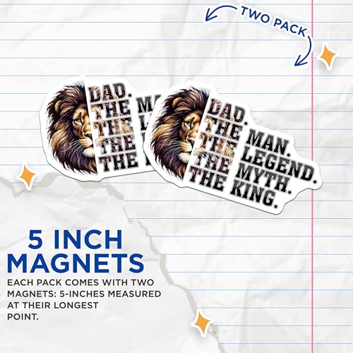 (2 Pack) Dad The Man The Legend Magnet - Lion Dad Magnet - Inspirational Father's Day Magnet - 5" On Longest Side - for Cars, Refrigerators, Toolboxes, Lockers - Made in USA BMCS3239