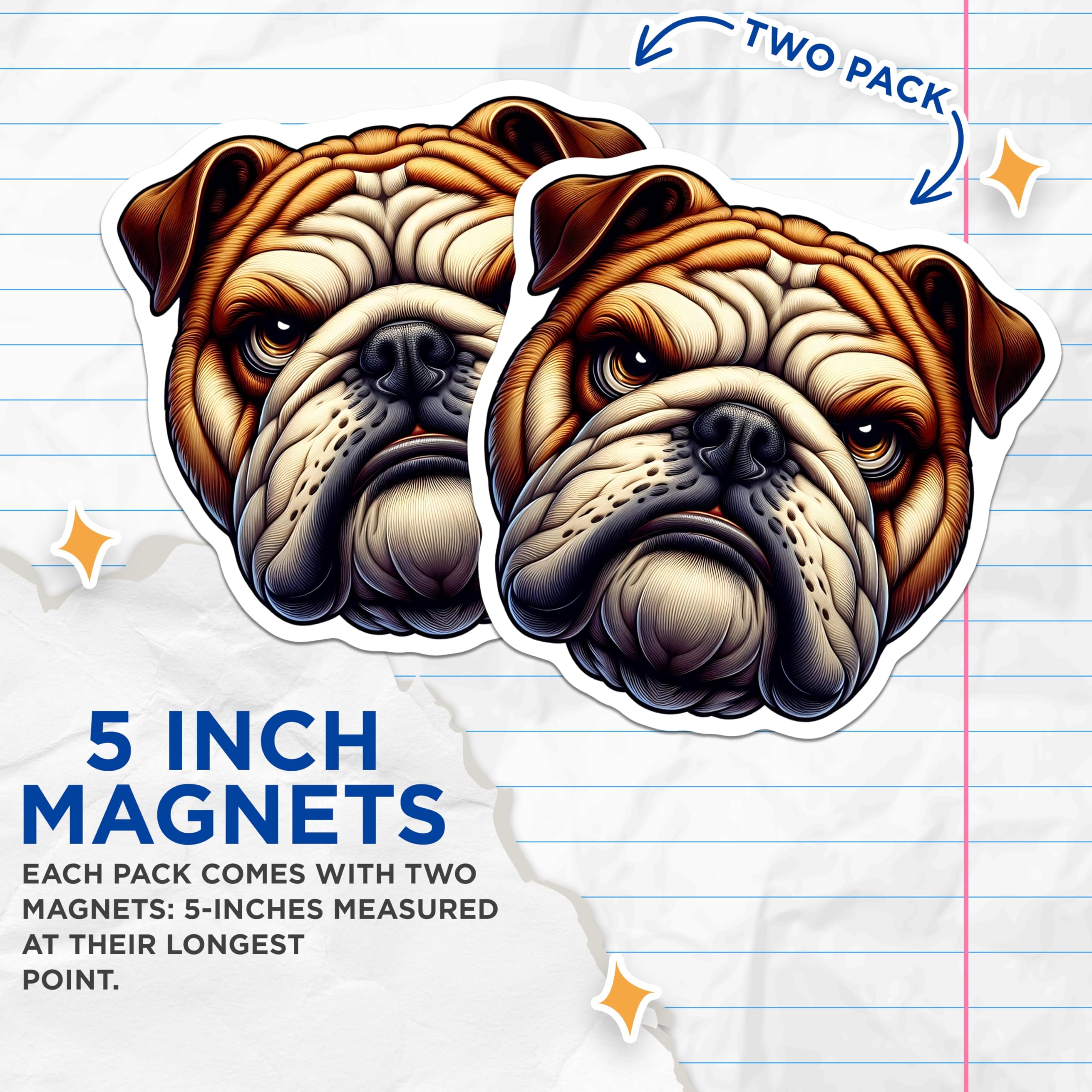 (2 Pack) Bulldog Magnets - Dog Breed Home Decor - Unique Animal Refrigerator Magnets - 5" On Longest Side - Premium Magnet - for Cars, Refrigerators, Toolboxes, Lockers - Made in USA - MAG15496
