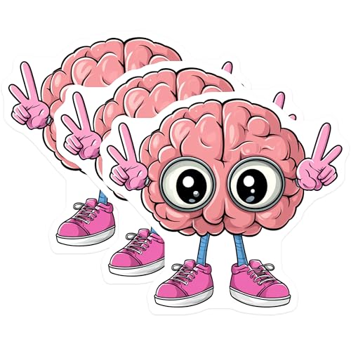 (3 Pack) Brain with Shoes Decals - Funny Cartoon Brain - Laptop Decals- 3 Inches On Longest Side - Easy Peel & Apply - Made in USA - 3MCS5650