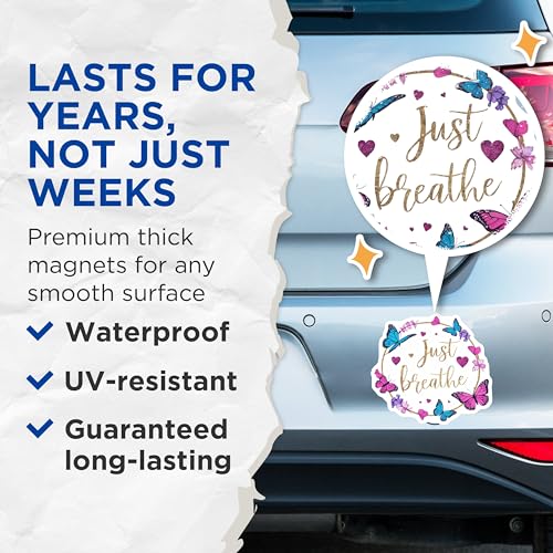 (2 Pack) Just Breathe Magnets Magnets - Inspirational Quote - Positive Affirmation - 5" On Longest Side - Made in USA - Sticks to Refrigerators & Metal Surfaces - MAG8935