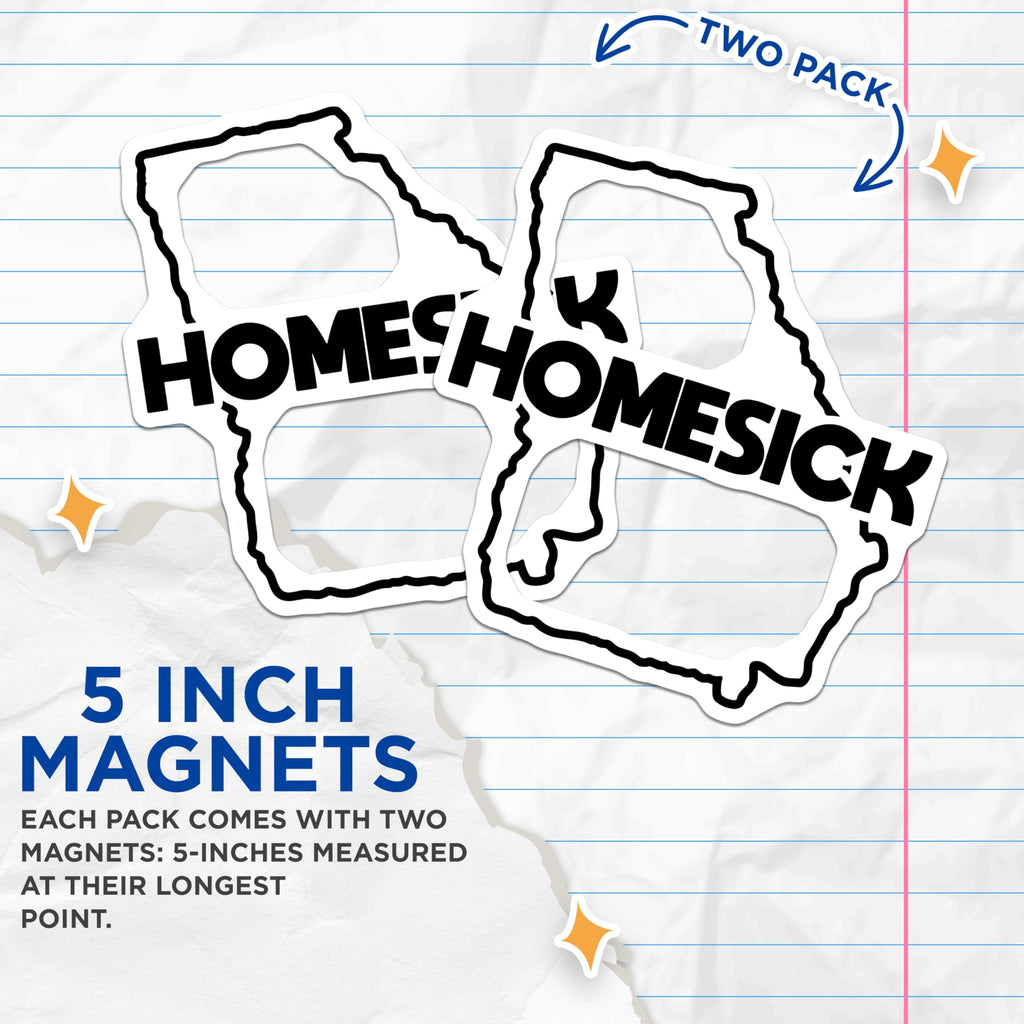 (2 Pack) Homesick Georgia Magnets - State Pride Fridge - GA Souvenir - 5" On Longest Side - Premium Magnet - for Cars, Refrigerators, Toolboxes, Lockers - Made in USA - MAG17707