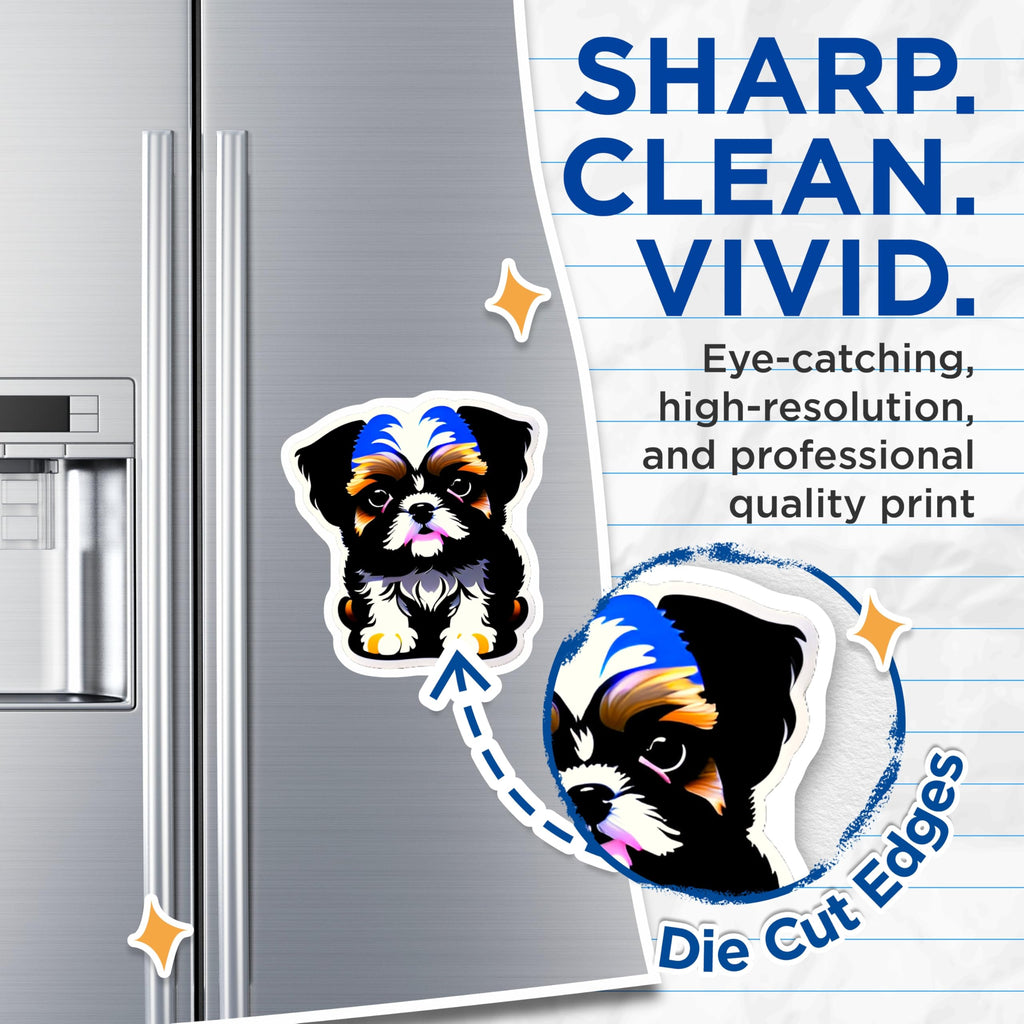 (2 Pack) Shih Tzu Puppy Magnets - Adorable Dog Breed Artwork - Cute Pet Lover Refrigerator Decor - Unique Canine Art - 5 Inches On Longest Side - Thick Durable Magnet - Made in USA - MAG21862