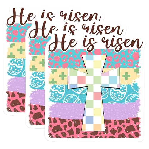 (3 Pack) He is Risen Decals - Easter Cross Decal - Laptop Decals - 3 Inches On Longest Side - Easy Peel & Apply - Made in USA - 3MCS1866