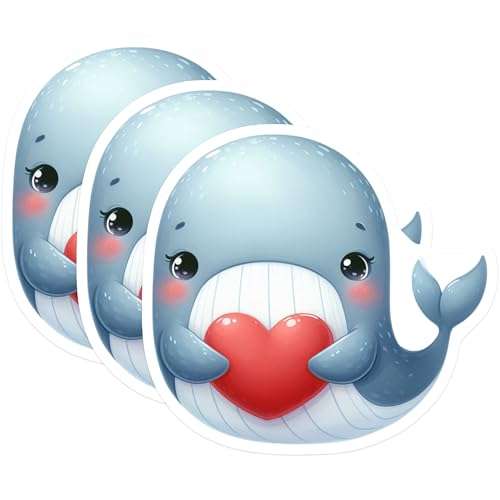 (3 Pack) Cute Whale Decals - Heart Decal - Laptop Decal - 3 Inches On Longest Side - Easy Peel & Apply - Made in USA - 3MCS2416