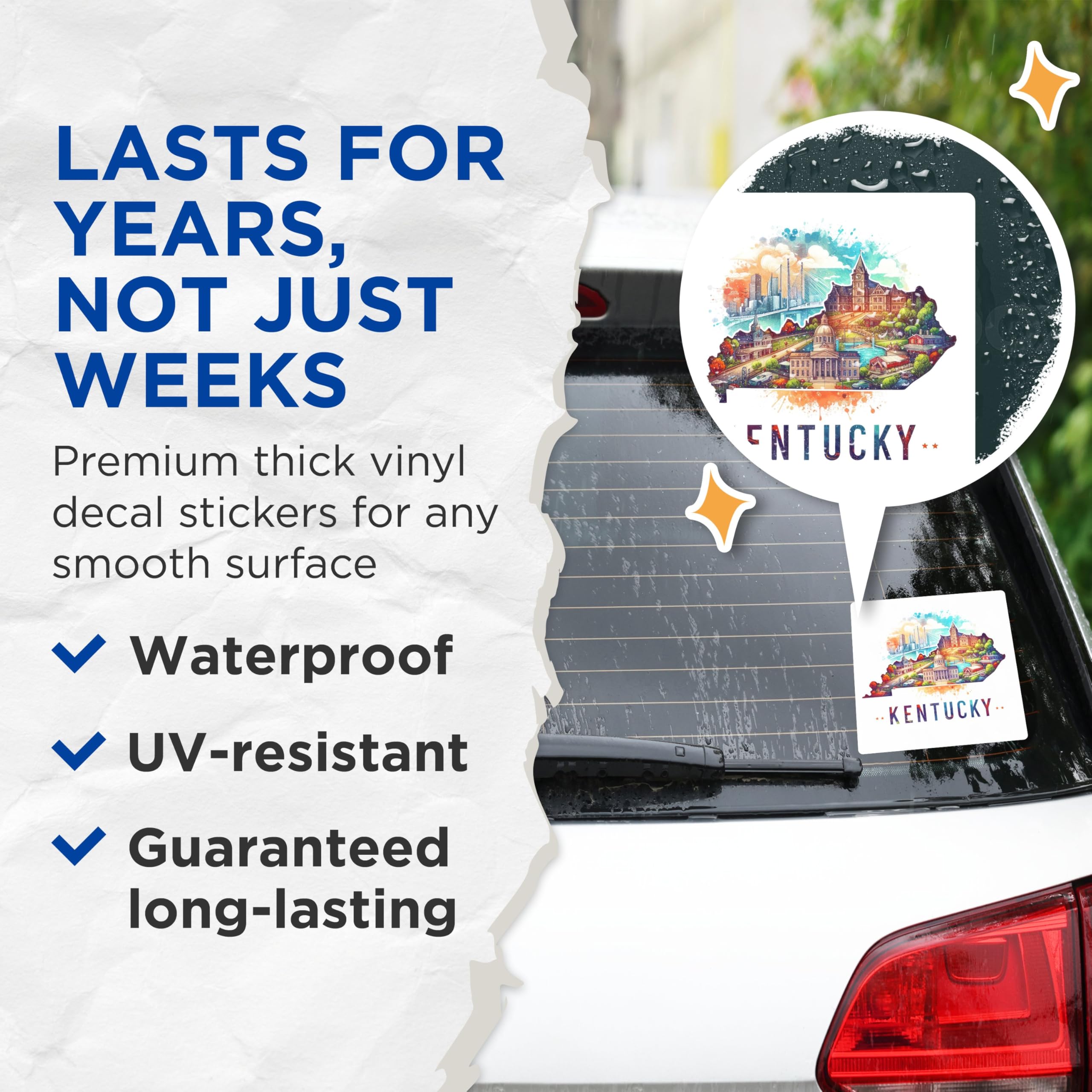 (2 Pack) Kentucky State Map Stickers - Colorful Kentucky Landmark Stickers - Kentucky Travel Souvenir Stickers - 5" On Longest Side - Sticks to Smooth Flat Surfaces - Made in USA - BMCS5125