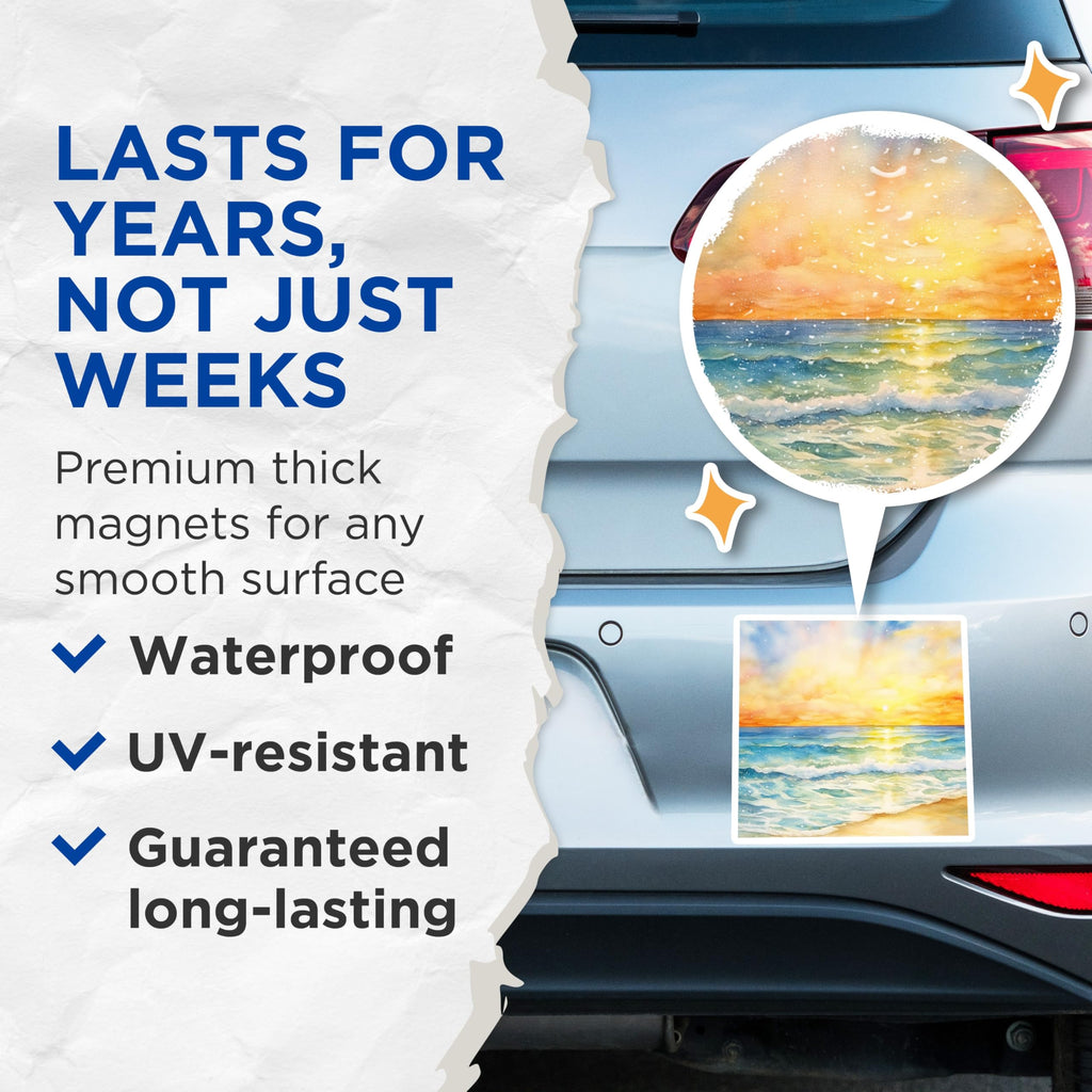 (2 Pack) Watercolor Beach Sunset Magnets - Ocean Waves Art - Coastal Scene Decor - 5 Inches On Longest Side - Thick Durable Magnet - Made in USA - MAG24330