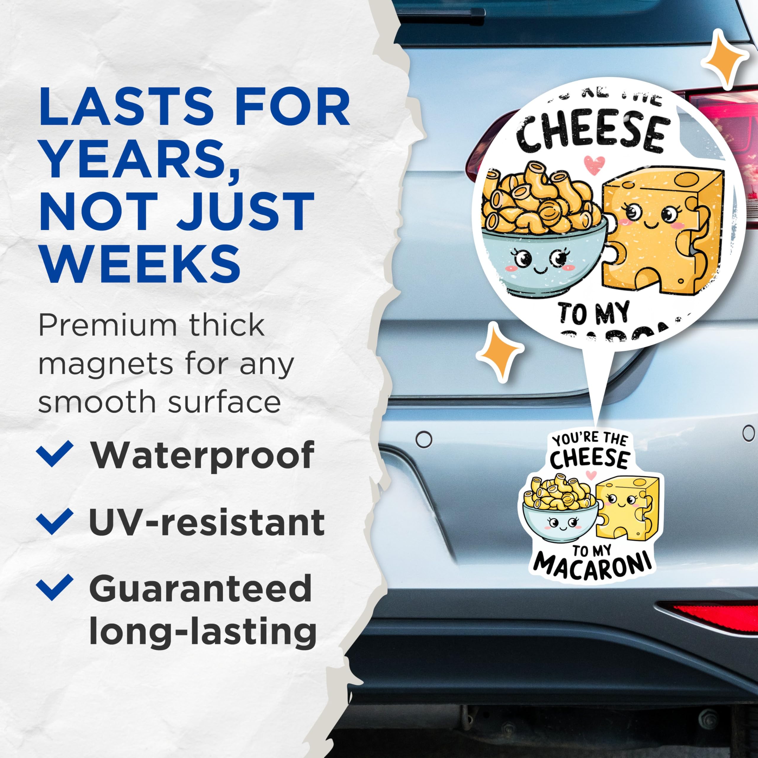 (2 Pack) Cheese to My Macaroni Magnets - Cute Kitchen - Refrigerator Magnets - Happy Food Magnets - 5" On Longest Side - for Cars, Fridges, Toolboxes - Made in USA - MAG3641