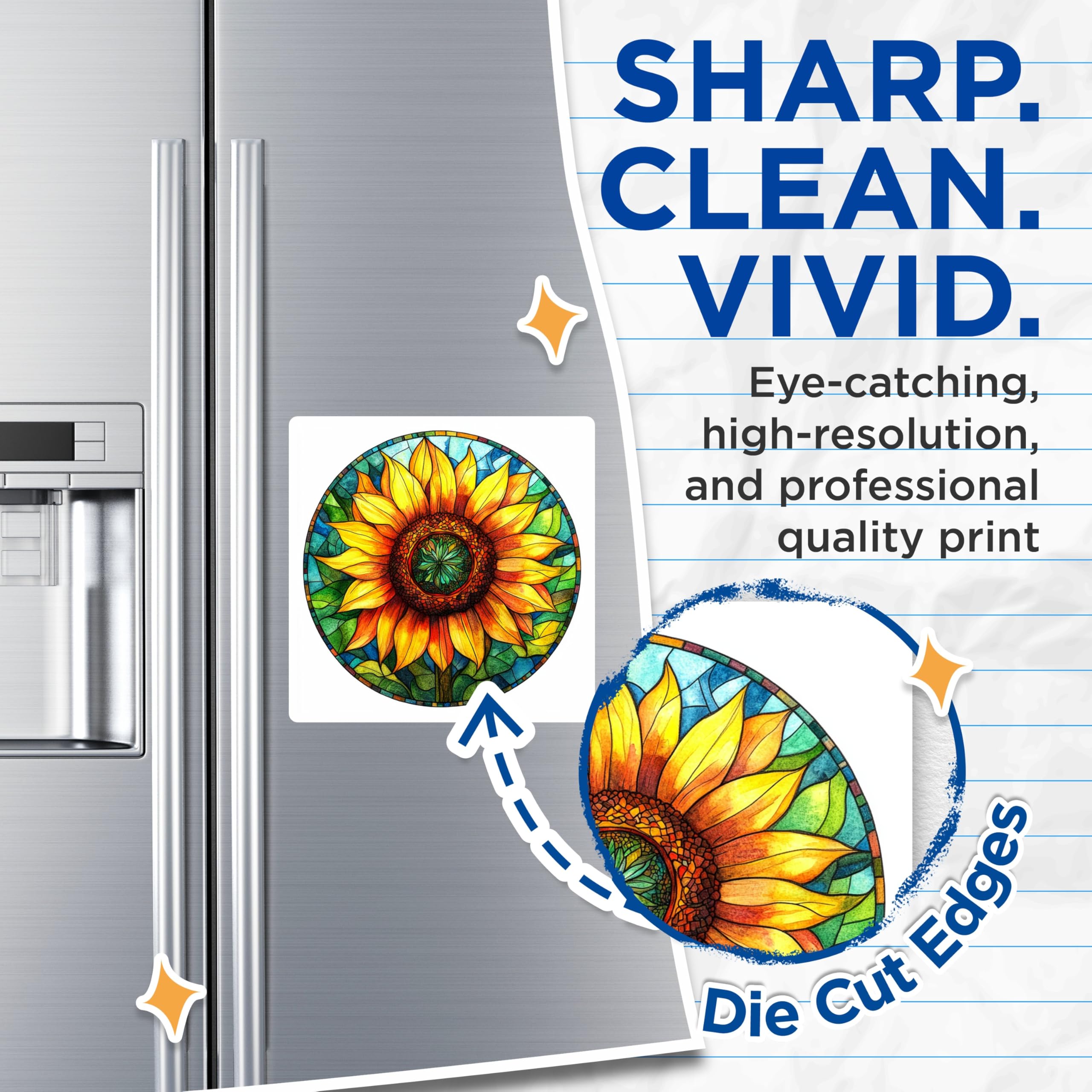 (2 Pack) Stained Glass Sunflower Magnets - Nature Art Decor - Boho Floral Kitchen Fridge - 5 Inches On Longest Side - Thick Durable Magnet - Made in USA - MAG26903