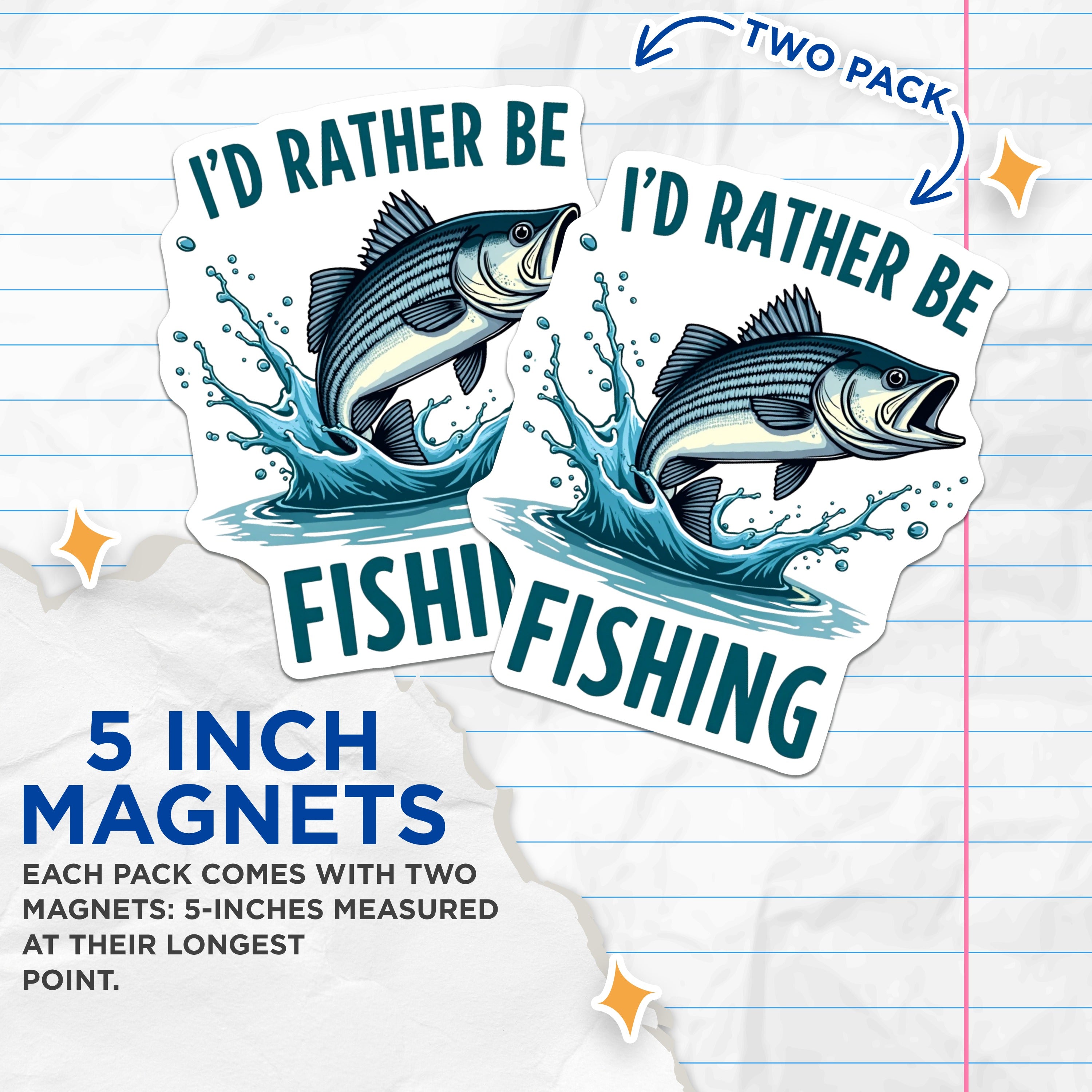 (2 Pack) I'd Rather BE Fishing Magnets - Angler Refrigerator Decor - Fisherman Humor Accessory - 5 Inches On Longest Side - Thick Durable Magnet - Made in USA - MAG37404