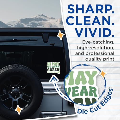 (2 Pack) Mental Health Awareness Stickers - in May We Wear Green - Mental Health Support - Awareness Ribbon - 5" On Longest Side - Sticks to Smooth Flat Surfaces - Made in USA - BMCS8240