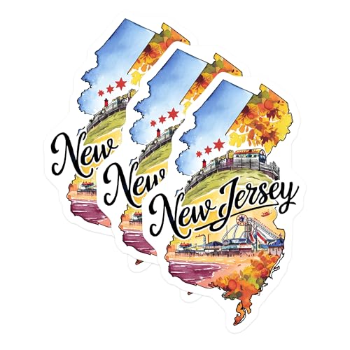 (3 Pack) New Jersey Decals - State Map Stickers - Laptop Decal- 3 Inches On Longest Side - Easy Peel & Apply - Made in USA - 3MCS5078