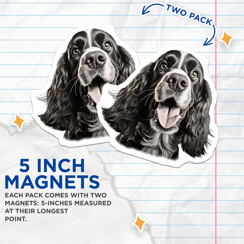 (2 Pack) Spaniel Dog Magnets - Cute Dog Lover Decor - Pet Parent Refrigerator Accessories - 5 Inches On Longest Side - Thick Durable Magnet - Made in USA - MAG30950