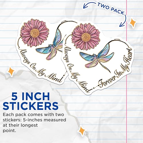 (2 Pack) Always On My Mind Stickers - Forever in My Heart - Butterfly and Flower Stickers - 5" On Longest Side - Sticks to Smooth Flat Surfaces - Made in USA - BMCS4188
