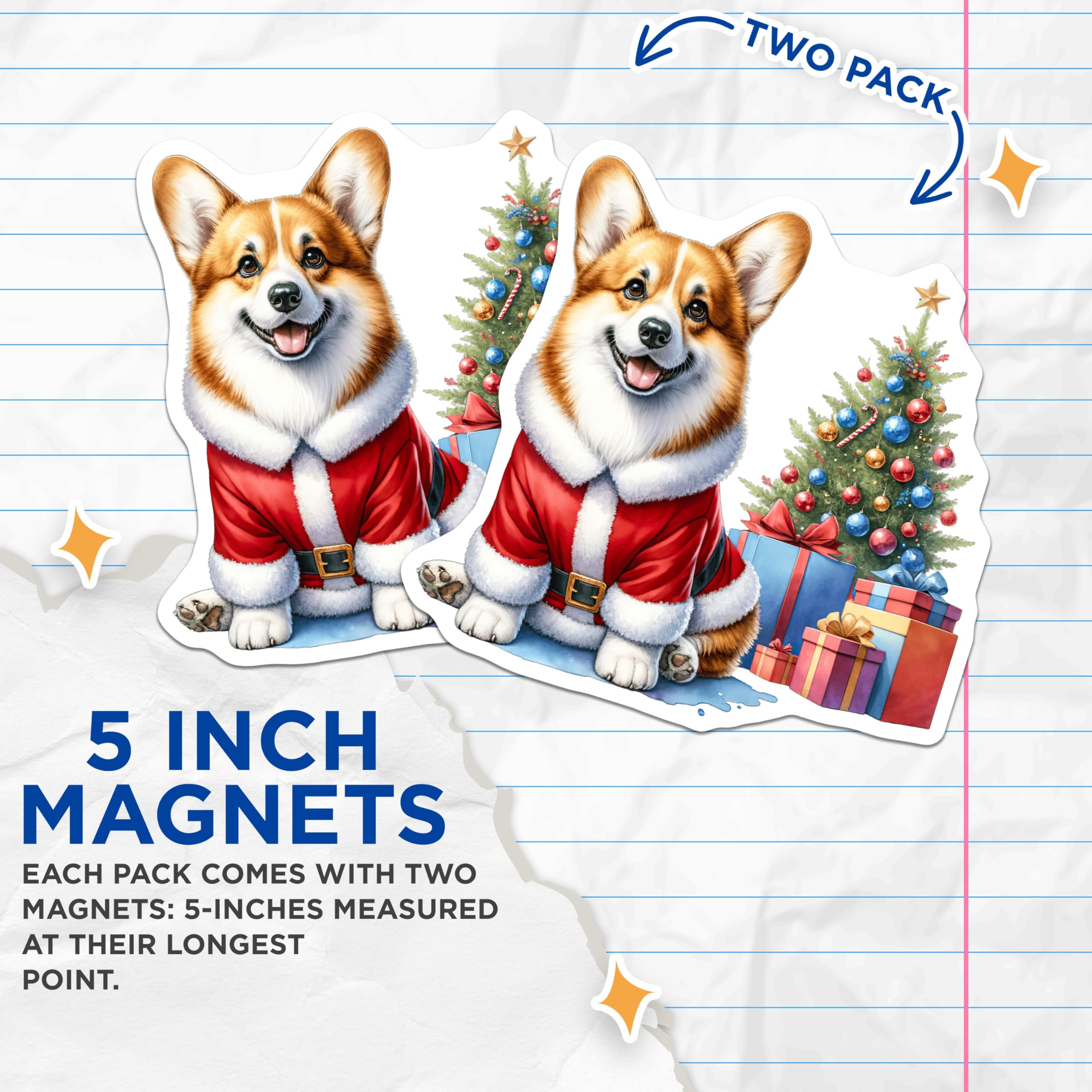 (2 Pack) Santa Corgi Magnets - Christmas Dog Decor - Holiday Refrigerator Art for Corgi Owners - 5 Inches On Longest Side - Thick Durable Magnet - Made in USA - MAG30684