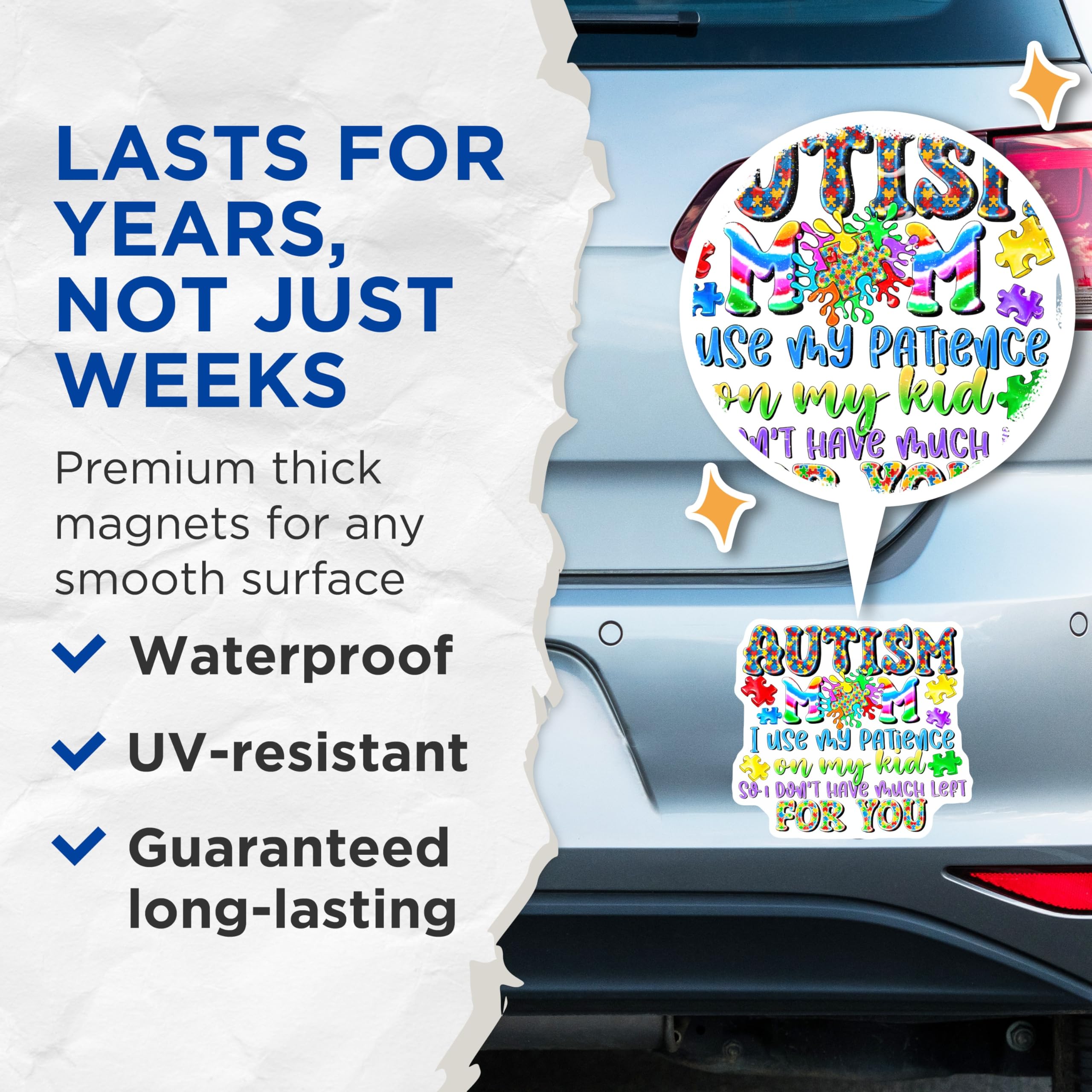 (2 Pack) Autism Mom Magnets - Funny Patience Quote Parent Humor - Neurodiversity Awareness Decor - 5 Inches On Longest Side - Thick Durable Magnet - Made in USA - MAG26823