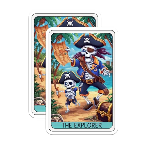 (2 Pack) Pirate Skeleton Stickers - Adventure Theme Stickers - Fun Skull Explorer Stickers for Kids and Adults - 5" On Longest Side - Sticks to Smooth Flat Surfaces - Made in USA - BMCS4455
