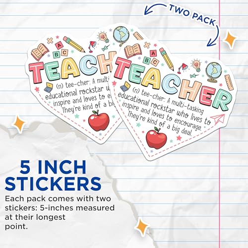 (2 Pack) Teacher Appreciation Stickers - Inspirational Teacher Stickers - Educational Rock Star Teacher Stickers - 5" On Longest Side - Sticks to Smooth Flat Surfaces - Made in USA - BMCS4791