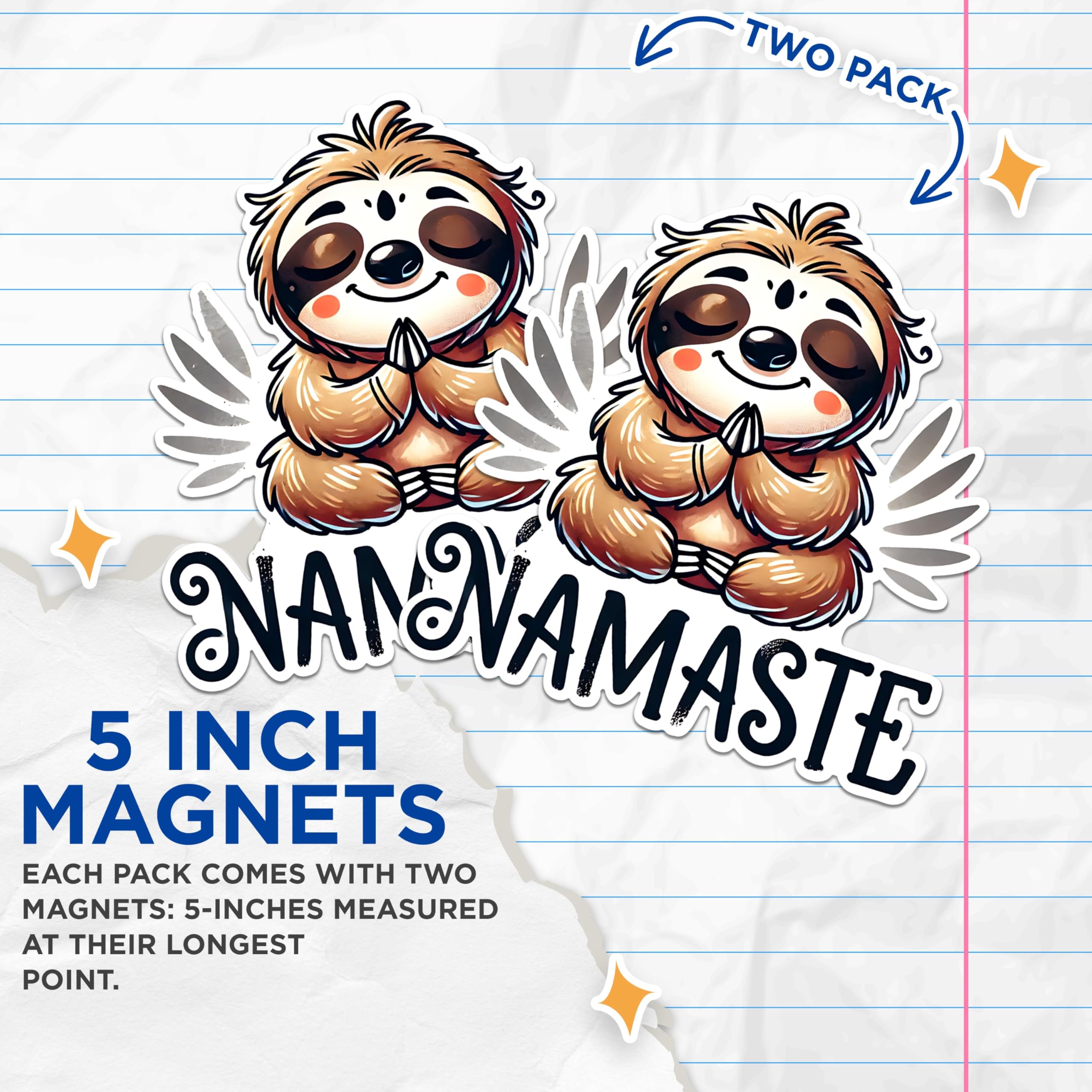 (2 Pack) Namaste Sloth Magnets - Yoga Sloth Decor - Cute Sloth Meditation Magnets- 5" On Longest Side - for Fridges, Toolboxes, Cars - Made in USA - MAG2736