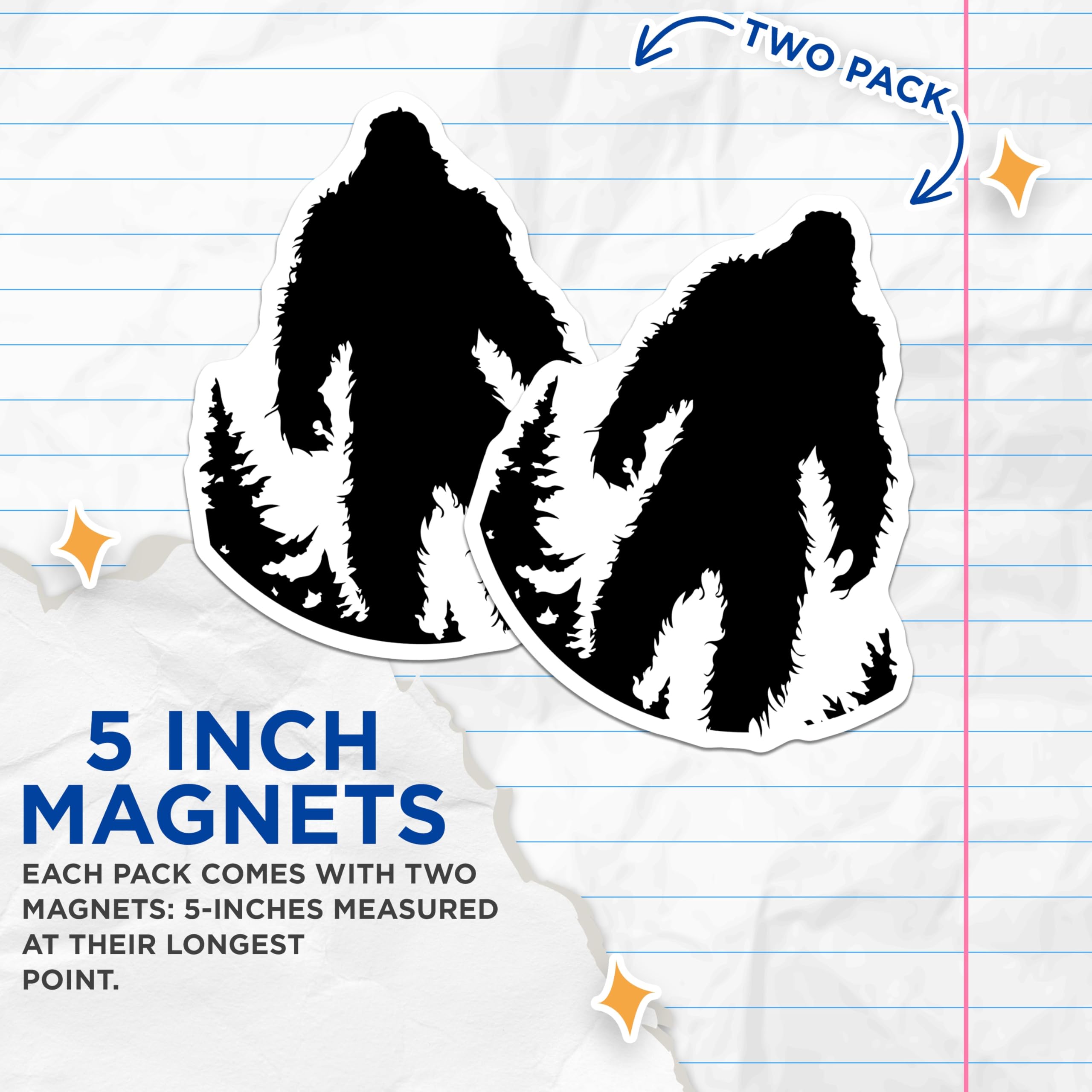 (2 Pack) Bigfoot Magnets - Sasquatch Forest Legend - Cryptid Wilderness Adventure Decor - 5 Inches On Longest Side - Thick Durable Magnet - Made in USA - MAG23104