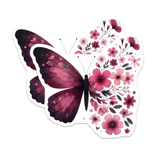(2 Pack) Pink Butterflies Magnet - Floral Home Decor - 5" On Longest Side - Sticks to Smooth Flat Surfaces - Made in USA - MAG9743