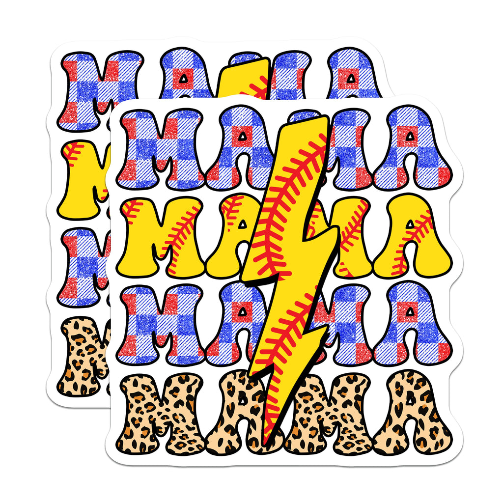 (2 Pack) Softball Mama Magnets - Sports Mom Life Accessory - Leopard Print Plaid - Game Day Refrigerator Decor - 5 Inches On Longest Side - Thick Durable Magnet - Made in USA - MAG37313
