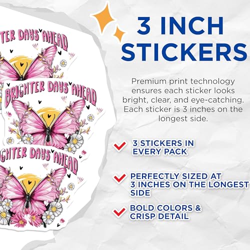 (3 Pack) Butterfly Laptop Decals - Brighter Days Ahead Sticker - Flower Decals - 3 Inches On Longest Side - Easy Peel & Apply - Made in USA - 3MCS7385