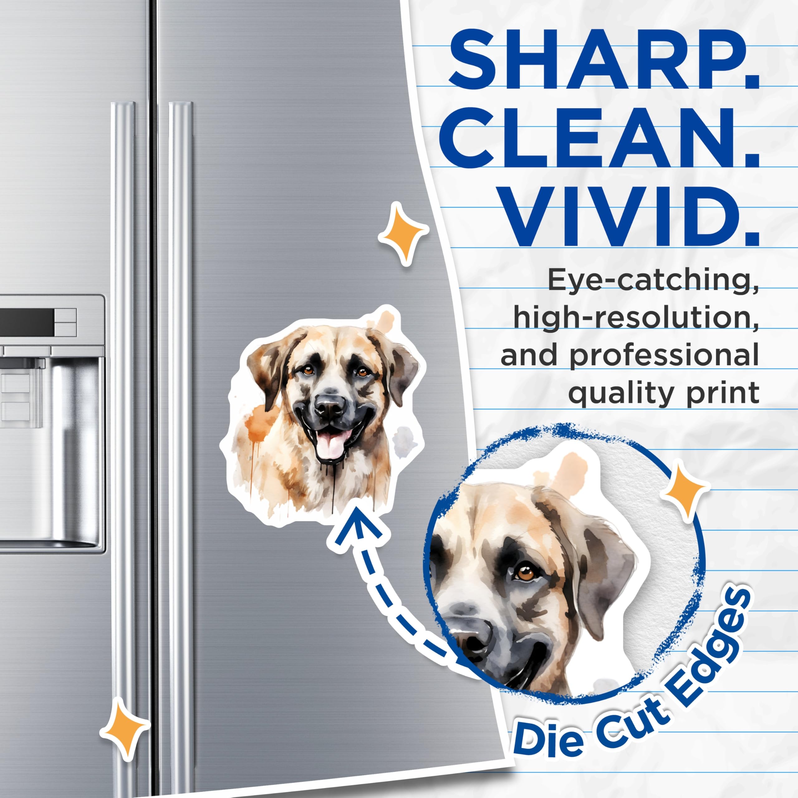(2 Pack) Smiling Dog Watercolor Magnets - Pet Lover Fridge Accents - Dog Mom Dad Home Decor - 5 Inches On Longest Side - Thick Durable Magnet - Made in USA - MAG28135