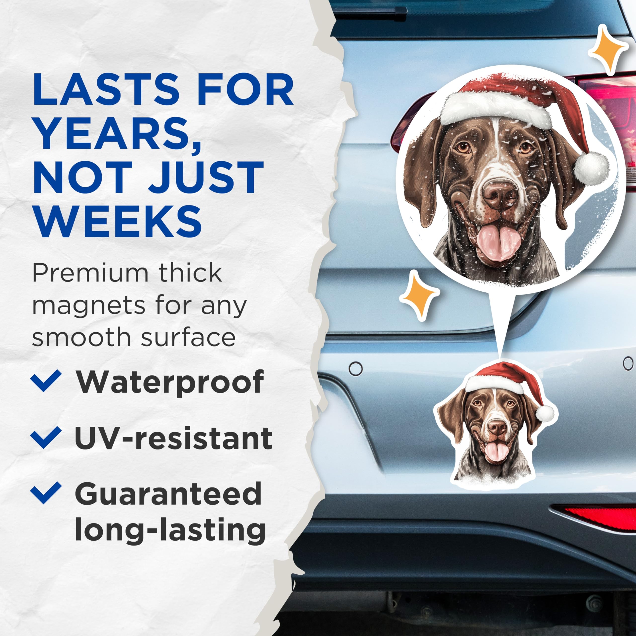 (2 Pack) German Shorthaired Pointer Magnets - Jolly Christmas Dog Refrigerator Decor - Festive Hound Home Accent - 5 Inches On Longest Side - Thick Durable Magnet - Made in USA - MAG24356