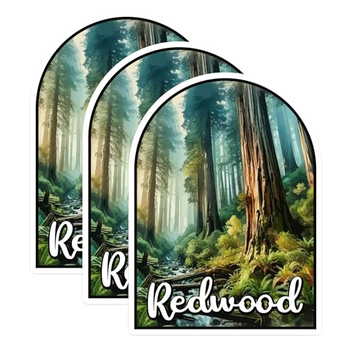 (3 Pack) Redwood Forest Decals - National Park Sticker - Nature Laptop Decal - 3 Inches On Longest Side - Easy Peel & Apply - Made in USA - 3MCS0453