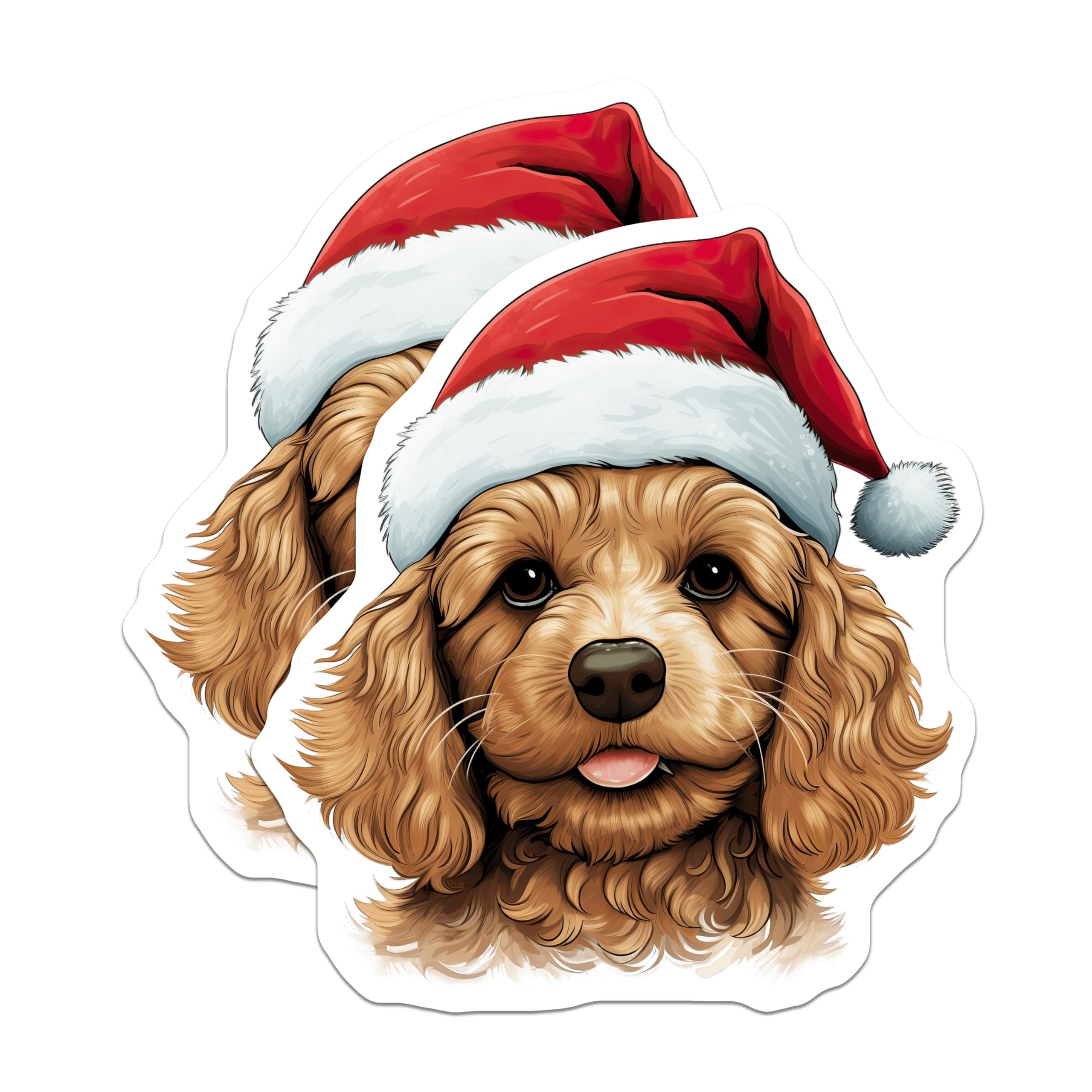 (2 Pack) Christmas Dog Magnets - Santa Hat Puppy Decor - Cocker Spaniel Cockapoo - Holiday Refrigerator Decor - 5 Inches On Longest Side - Thick Durable Magnet - Made in USA - MAG25160