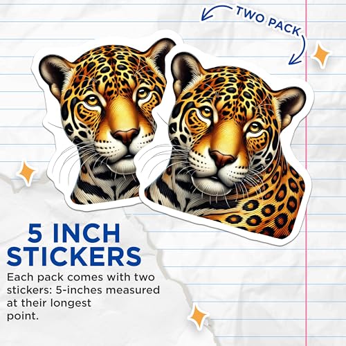(2 Pack) Leopard Face Stickers - Animal Art Stickers - Wild Cat Decals for Wall or Laptop Decor - 5" On Longest Side - Sticks to Smooth Flat Surfaces - Made in USA - BMCS4518