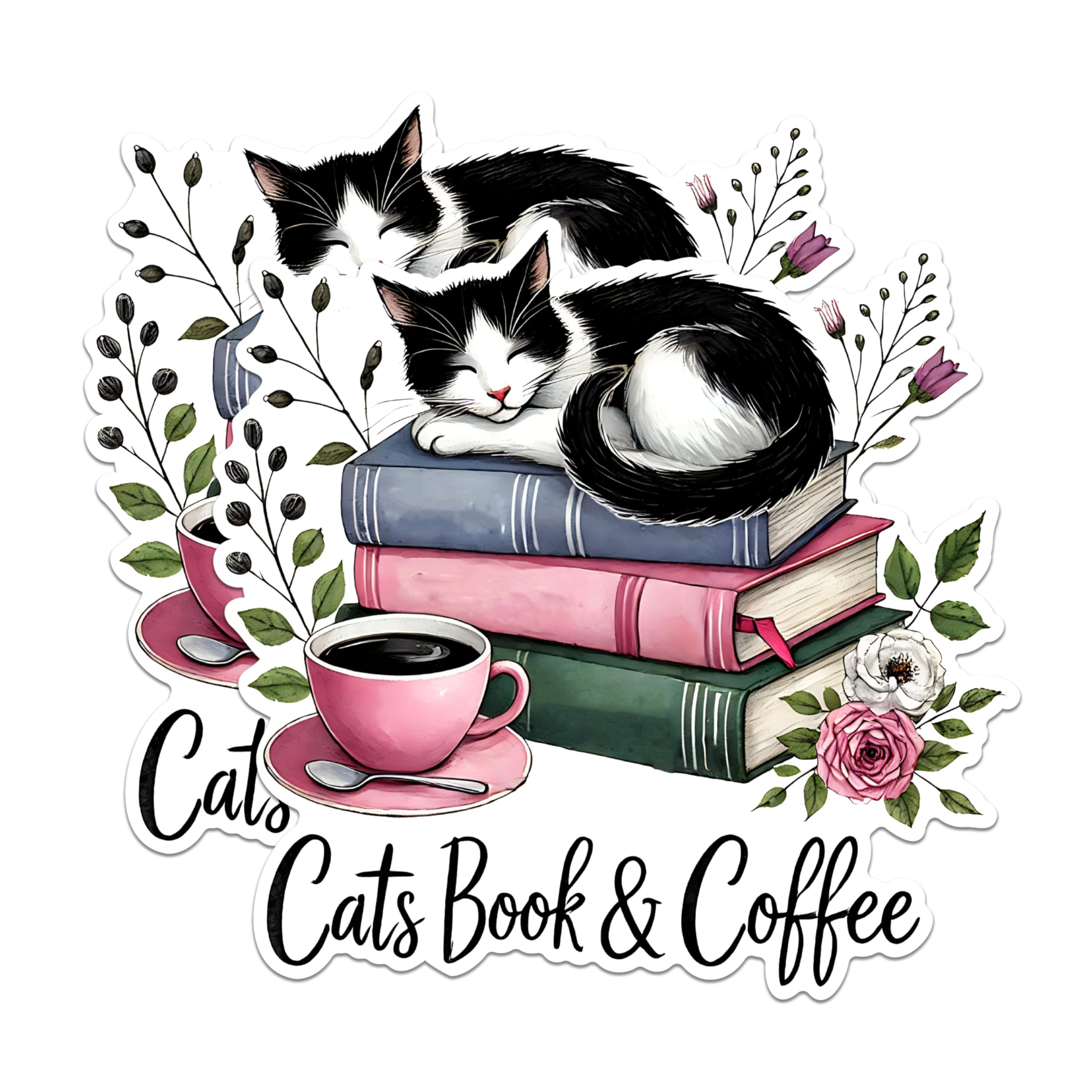 (2 Pack) Cats Book and Coffee Magnets - Cute Cat Lover Magnets - Bookworm Coffee Enthusiast Magnets- 5" On Longest Side - for Fridges, Toolboxes, Cars - Made in USA - MAG2749