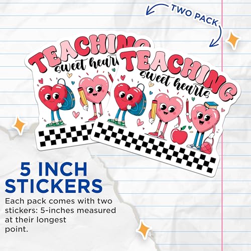 (2 Pack) Teaching Sweet Hearts Stickers - Cute School Teacher Appreciation - Heart Character - 5" On Longest Side - Sticks to Smooth Flat Surfaces - Made in USA - BMCS7653