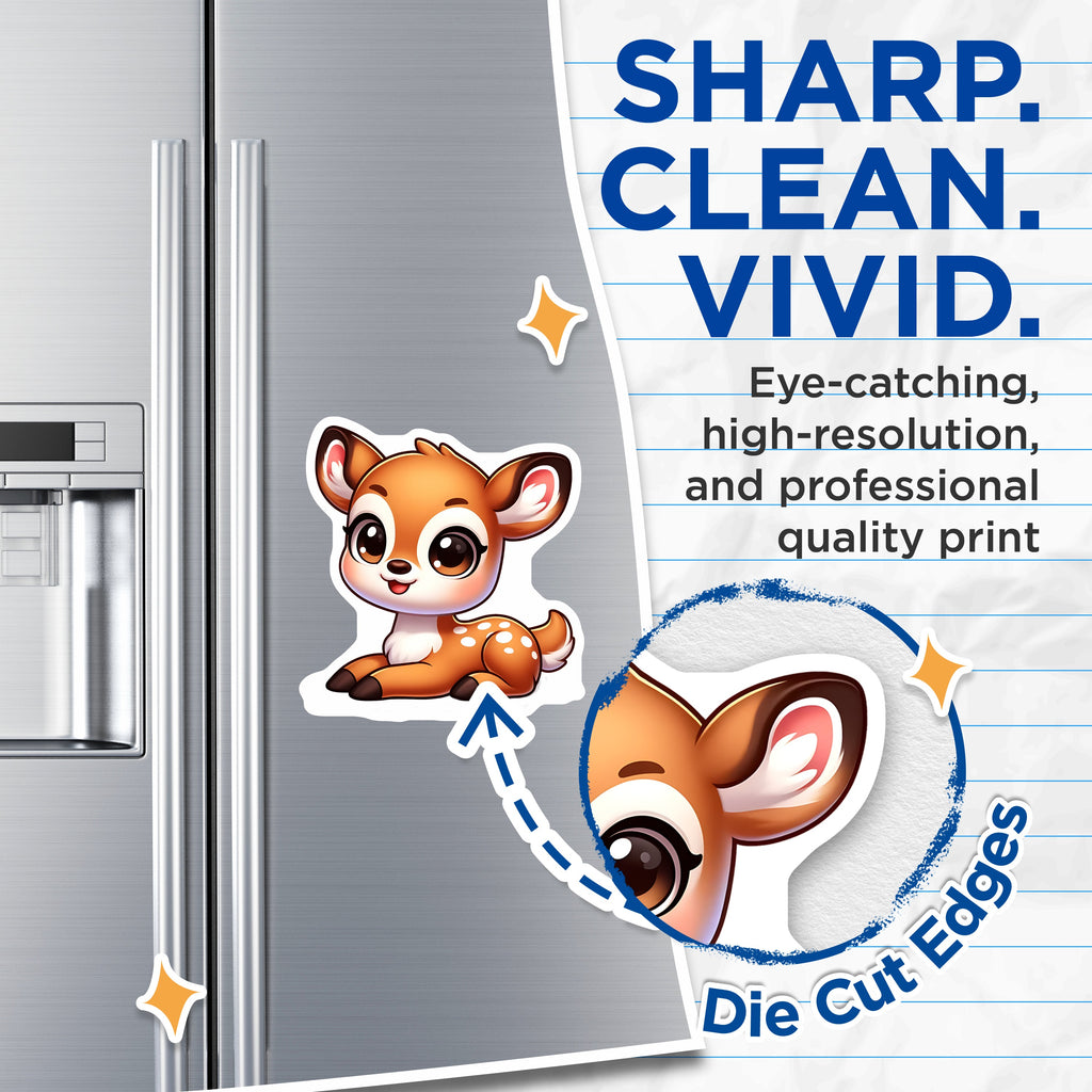(2 Pack) Kawaii Fawn Magnets - Cute Baby Deer Refrigerator Art - Woodland Nursery Locker Decor - 5 Inches On Longest Side - Thick Durable Magnet - Made in USA - MAG39451