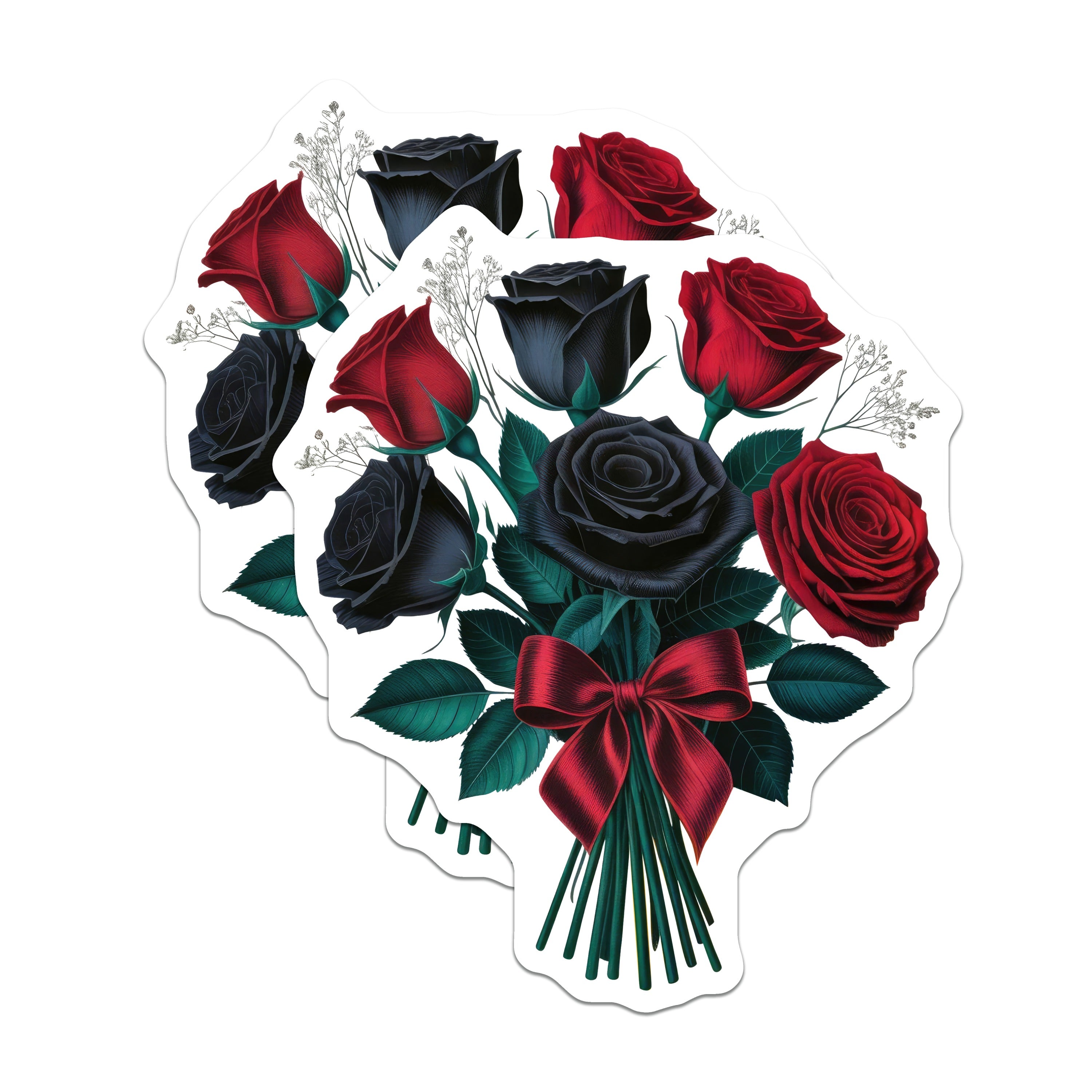 (2 Pack) Red Black Roses Magnets - Gothic Floral Decor - Dark Romance Bouquet Aesthetic - 5 Inches On Longest Side - Thick Durable Magnet - Made in USA - MAG37081