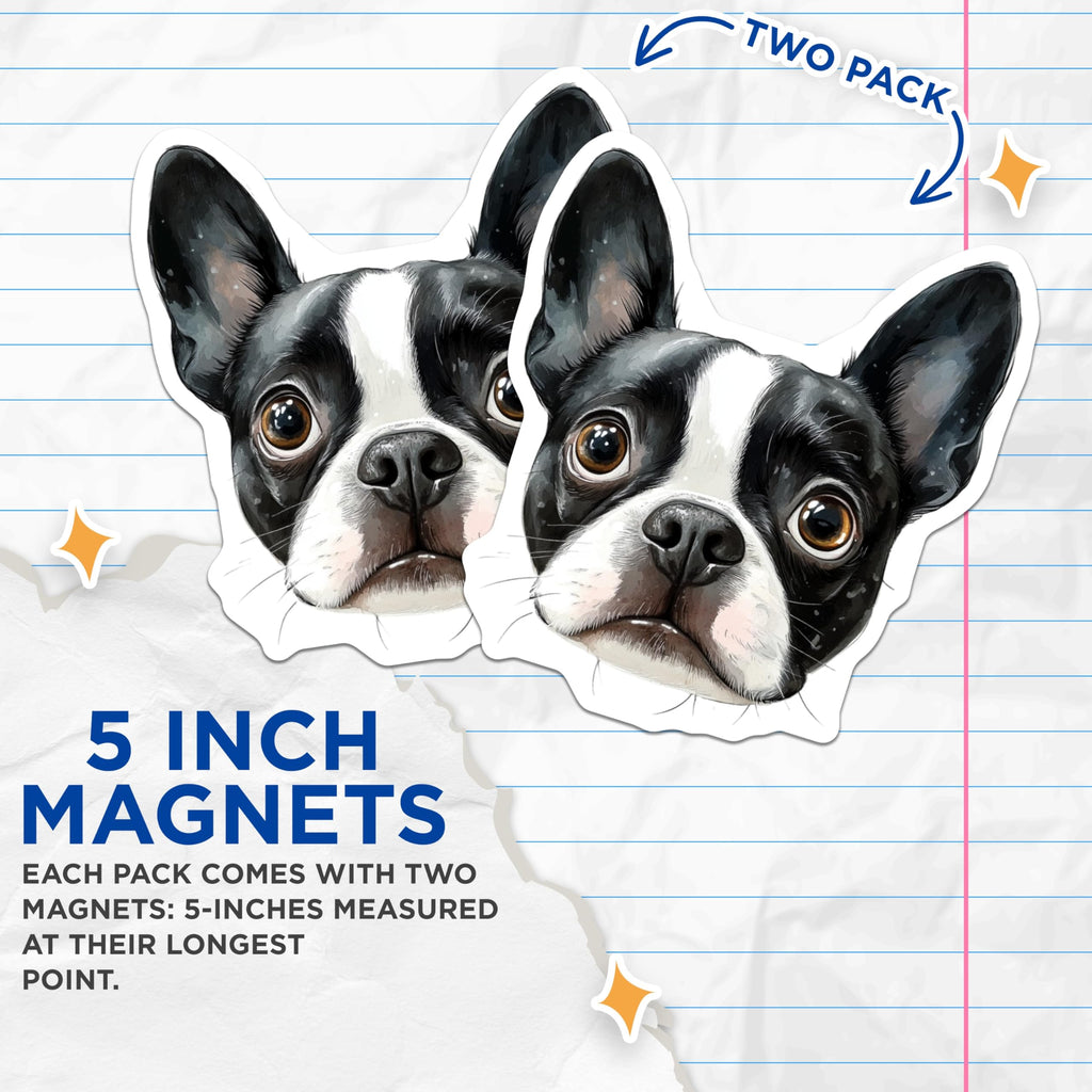 (2 Pack) Boston Terrier Magnets - Dog Lover Decor - Fridge Magnets - 5" On Longest Side - Premium Magnet - for Cars, Refrigerators, Toolboxes, Lockers - Made in USA - MAG15302