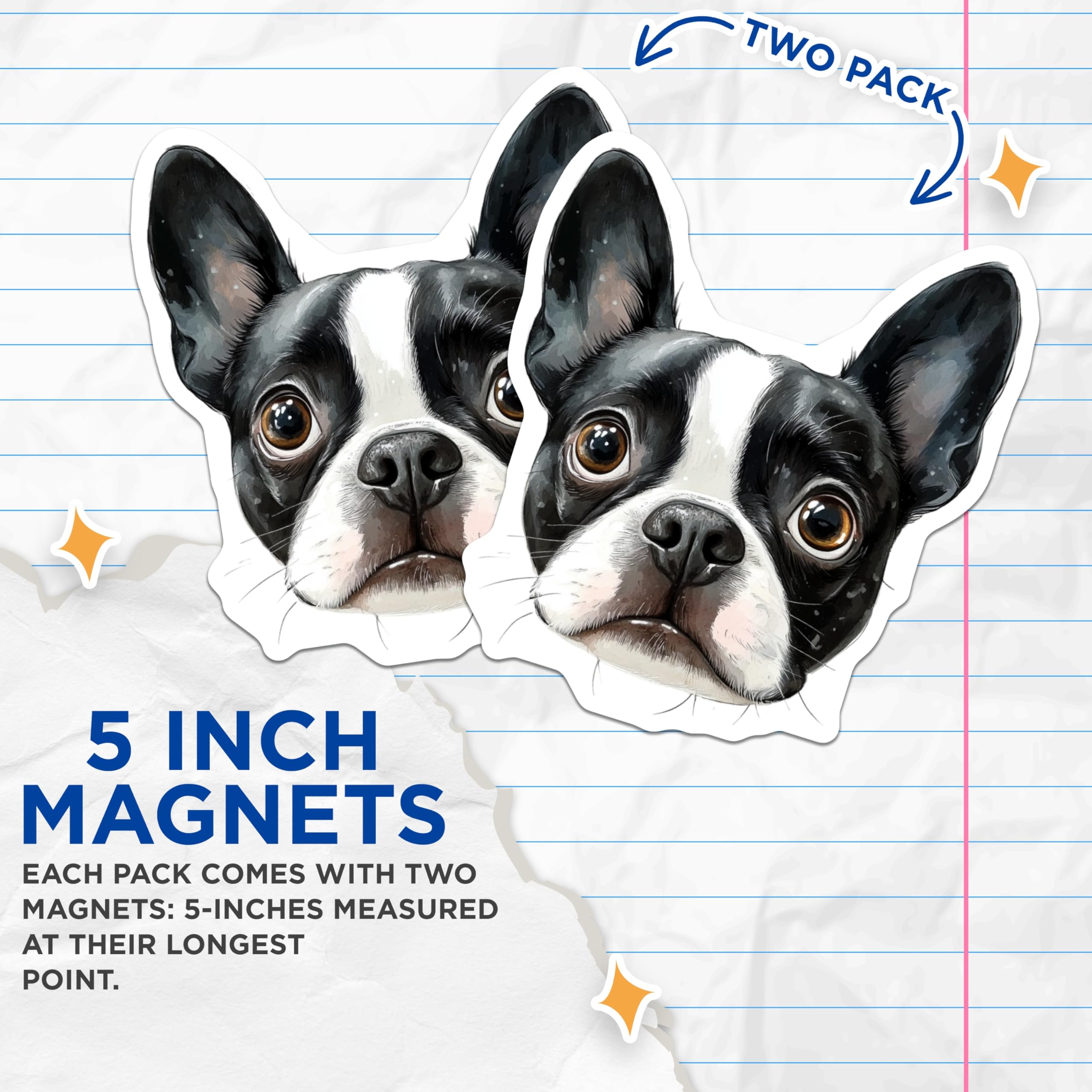 (2 Pack) Boston Terrier Magnets - Dog Lover Decor - Fridge Magnets - 5" On Longest Side - Premium Magnet - for Cars, Refrigerators, Toolboxes, Lockers - Made in USA - MAG15302