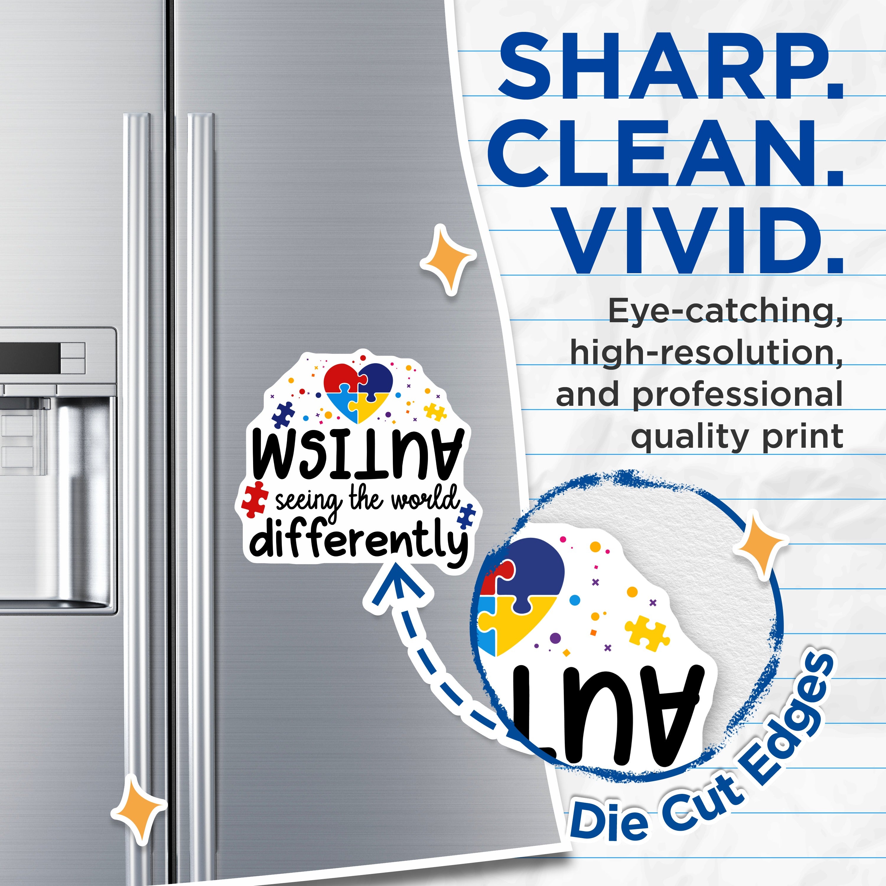 (2 Pack) Autism Awareness Magnets - Neurodiversity Support - See World Differently Puzzle Piece - 5 Inches On Longest Side - Thick Durable Magnet - Made in USA - MAG37236