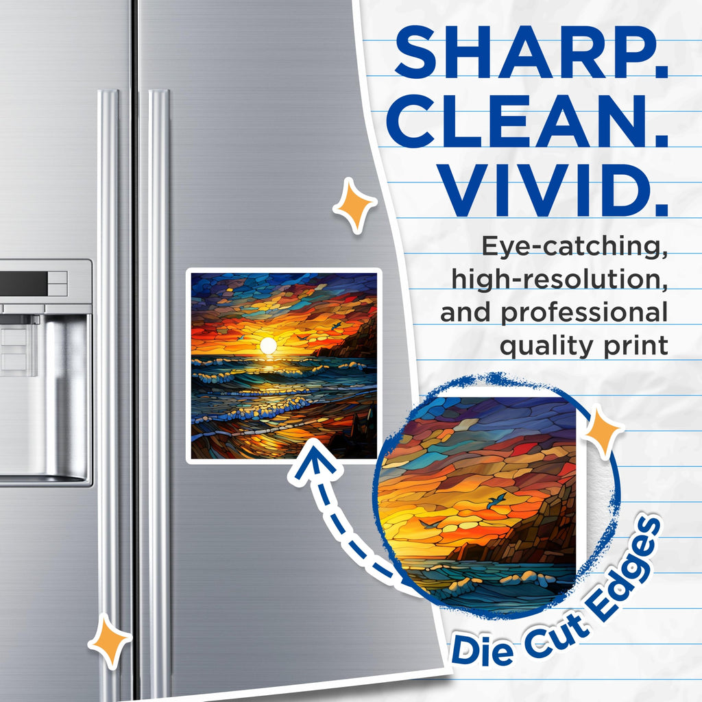 (2 Pack) Stained Glass Ocean Magnets - Sunset Beach Decor - Vibrant Mosaic Art - 5 Inches On Longest Side - Thick Durable Magnet - Made in USA - MAG29932
