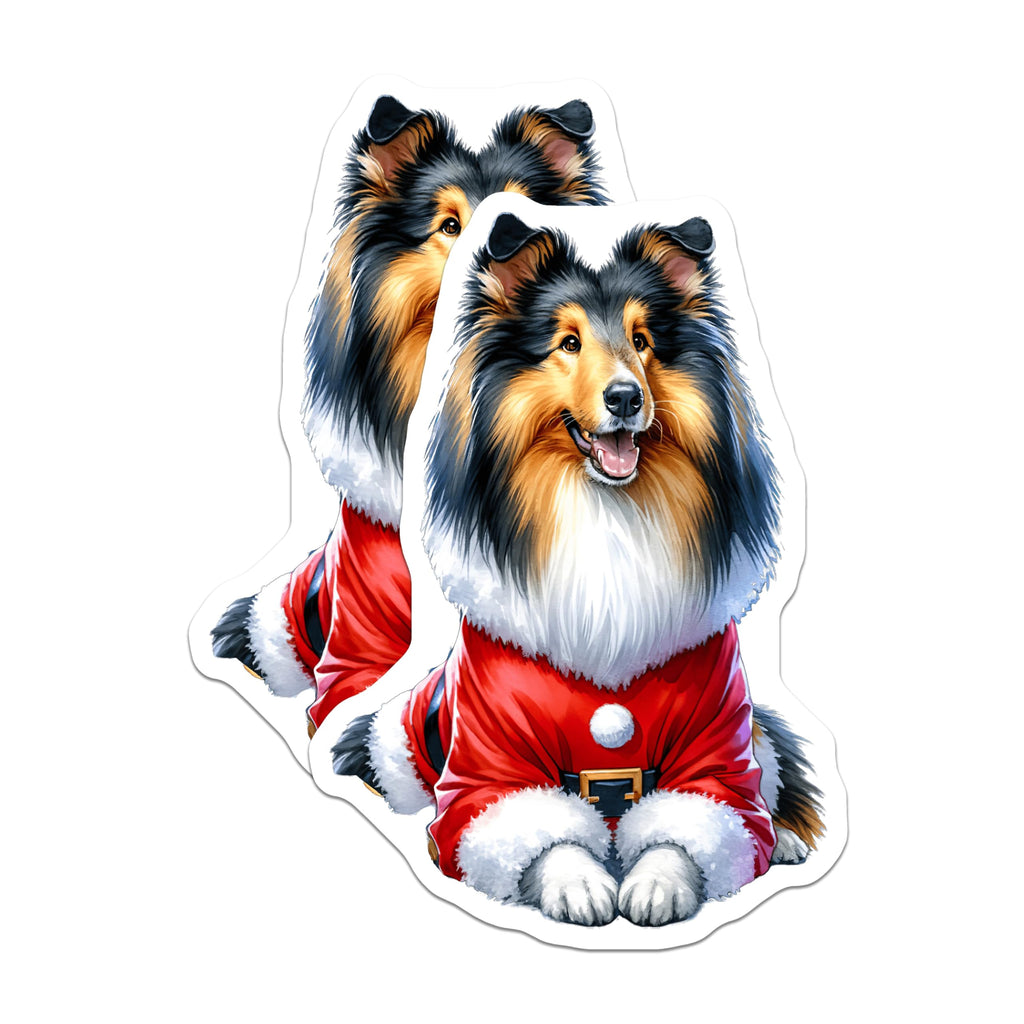 (2 Pack) Rough Collie Santa Dog Magnets - Festive Pet Lover Refrigerator Decor - Christmas Stocking Stuffers for Dog Owners - 5 Inches On Longest Side - Thick Durable Magnet - Made in USA - MAG27611