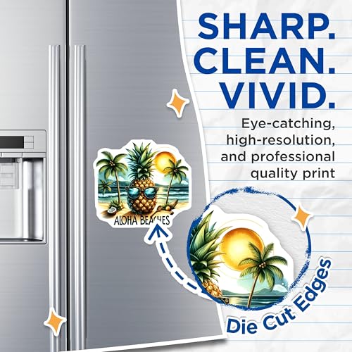 (2 Pack) Pineapple Beach Magnets Magnets - Tropical Summer Decor - Aloha Beaches Kitchen Accessories - 5" On Longest Side - Made in USA - Sticks to Refrigerators & Metal Surfaces - MAG9274