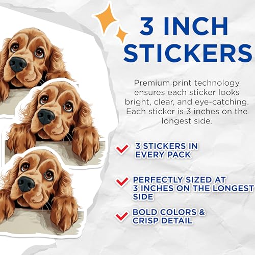 (3 Pack) Cocker Spaniel Decals - Dog Breed Art - Puppy Pet Stickers - 3 Inches On Longest Side - Easy Peel & Apply - Made in USA - 3MCS8738