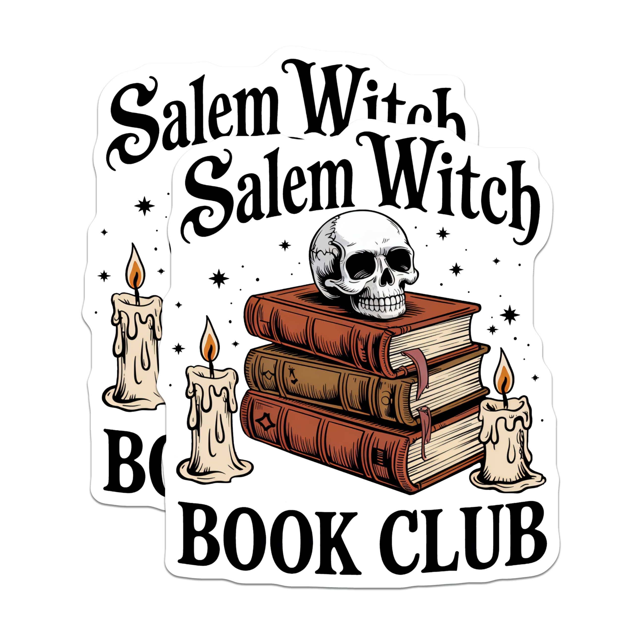 (2 Pack) Salem Witch Stickers - Book Club Stickers - Occult Stickers - 5" On Longest Side - Sticks to Smooth Flat Surfaces - Made in USA - BMCS18733