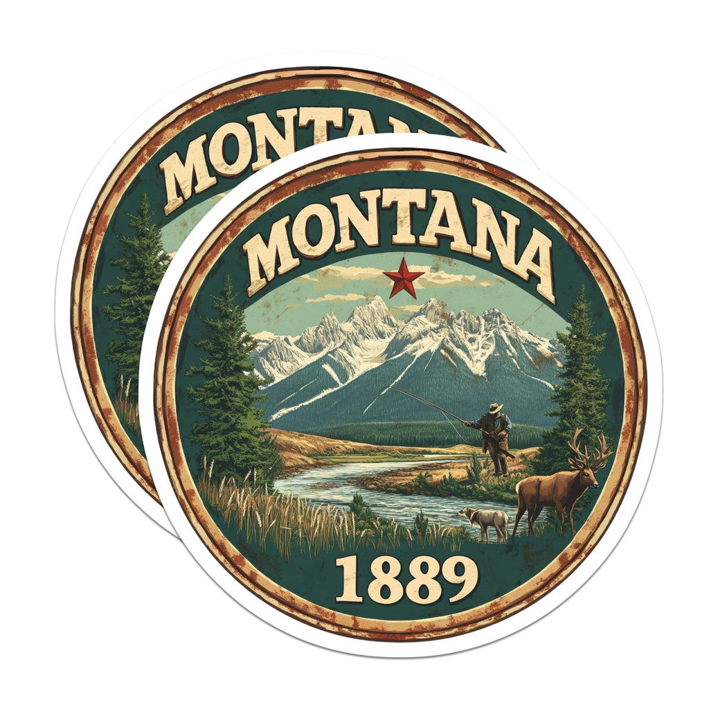 (2 Pack) Montana State Magnets - Fishing and Deer Scene - State Seal Fridge Magnets - 5" On Longest Side - Premium Magnet - for Cars, Refrigerators, Toolboxes, Lockers - Made in USA - MAG14605
