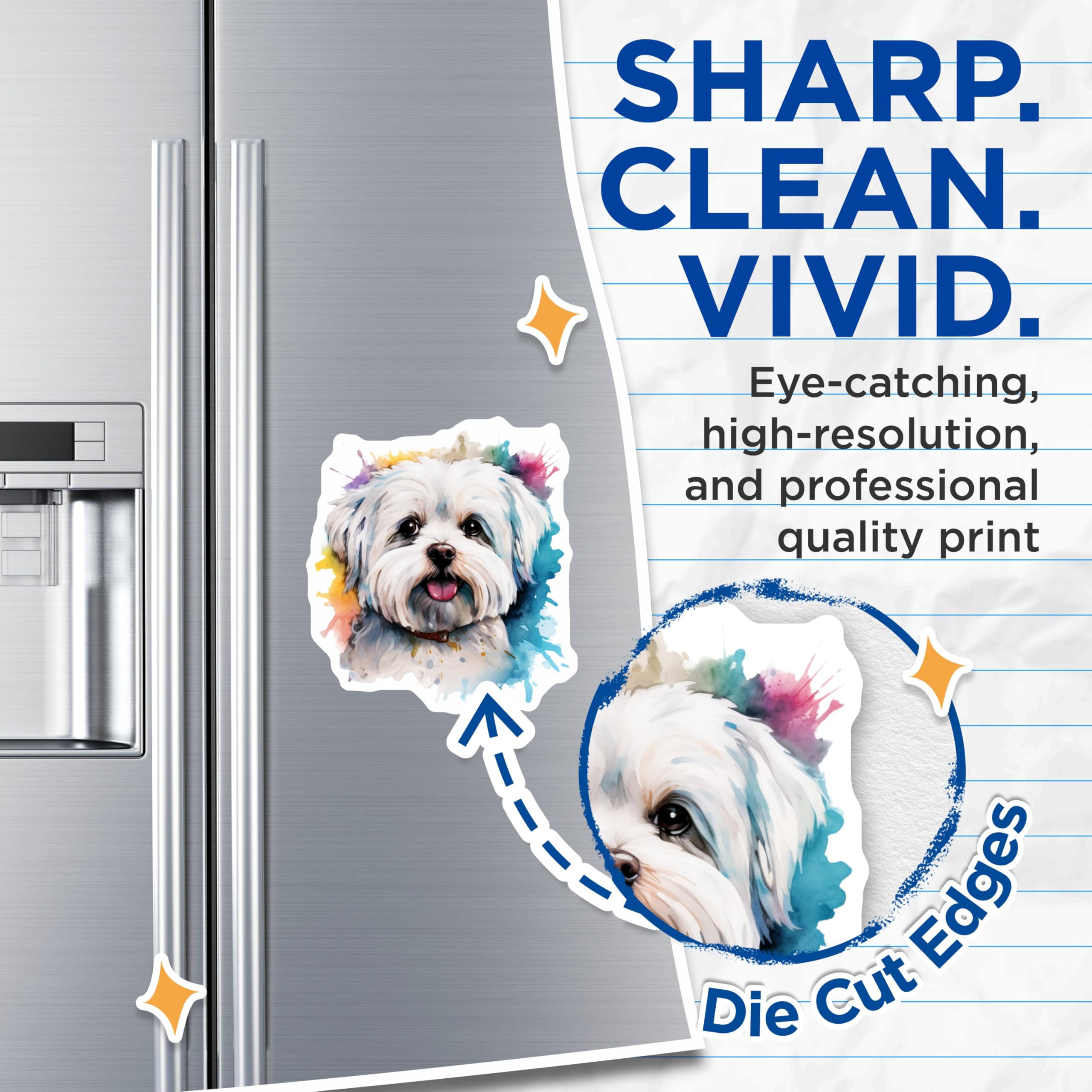 (2 Pack) Maltese Dog Magnets - Watercolor Pet Portrait - Cute Puppy Fridge Art - 5 Inches On Longest Side - Thick Durable Magnet - Made in USA - MAG29388