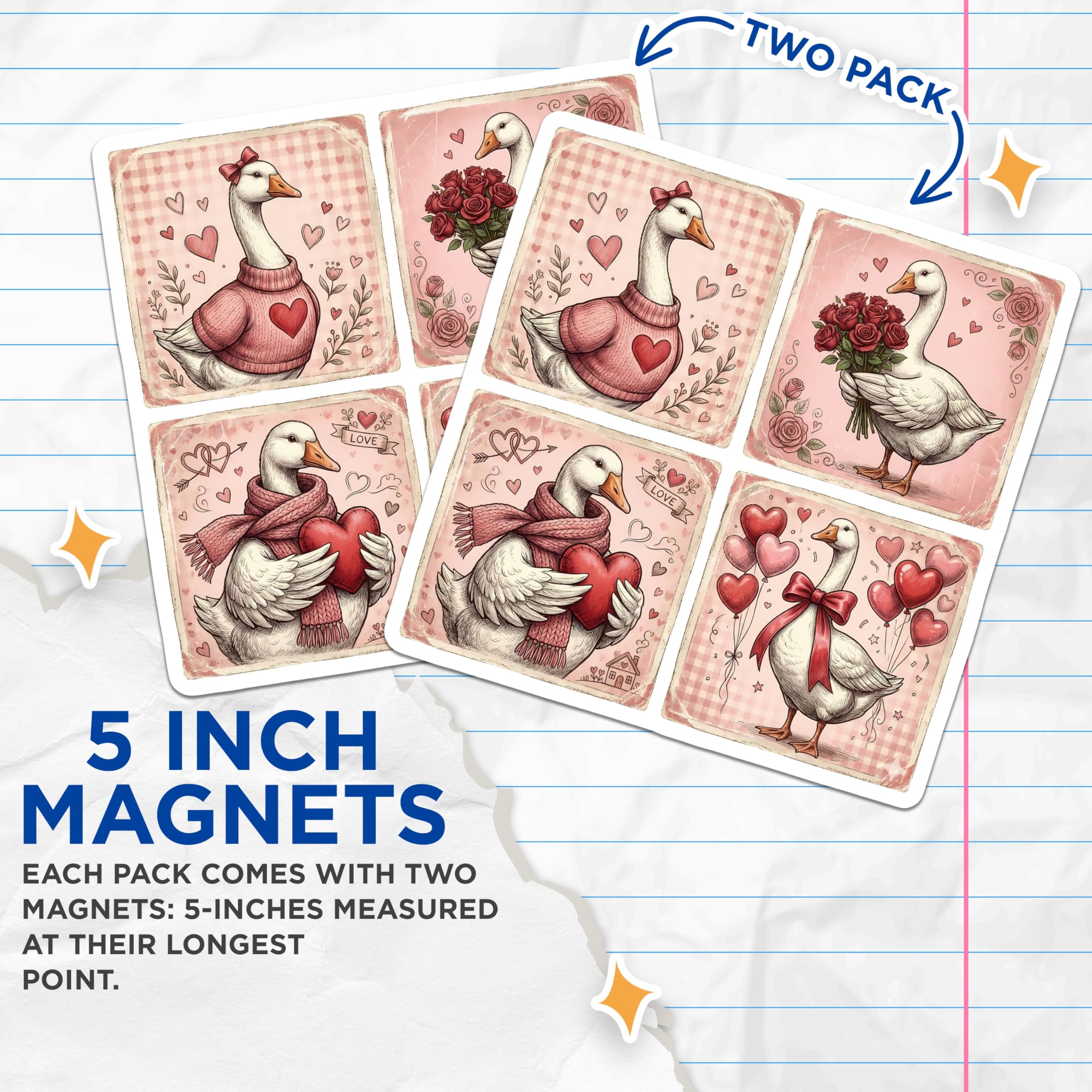 (2 Pack) Goose with Hearts Magnets - Valentine's Decor - Cute Animal Magnets - 5" On Longest Side - Premium Magnet - for Cars, Refrigerators, Toolboxes, Lockers - Made in USA - MAG14229