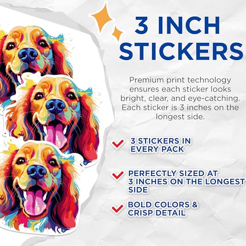 (3 Pack) Colorful Cocker Spaniel Decals - Cute Dog Sticker - Laptop Decal - 3 Inches On Longest Side - Easy Peel & Apply - Made in USA - 3MCS0708